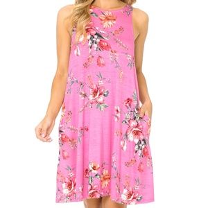 FLORAL SLEEVELESS DRESS WITH POCKETS